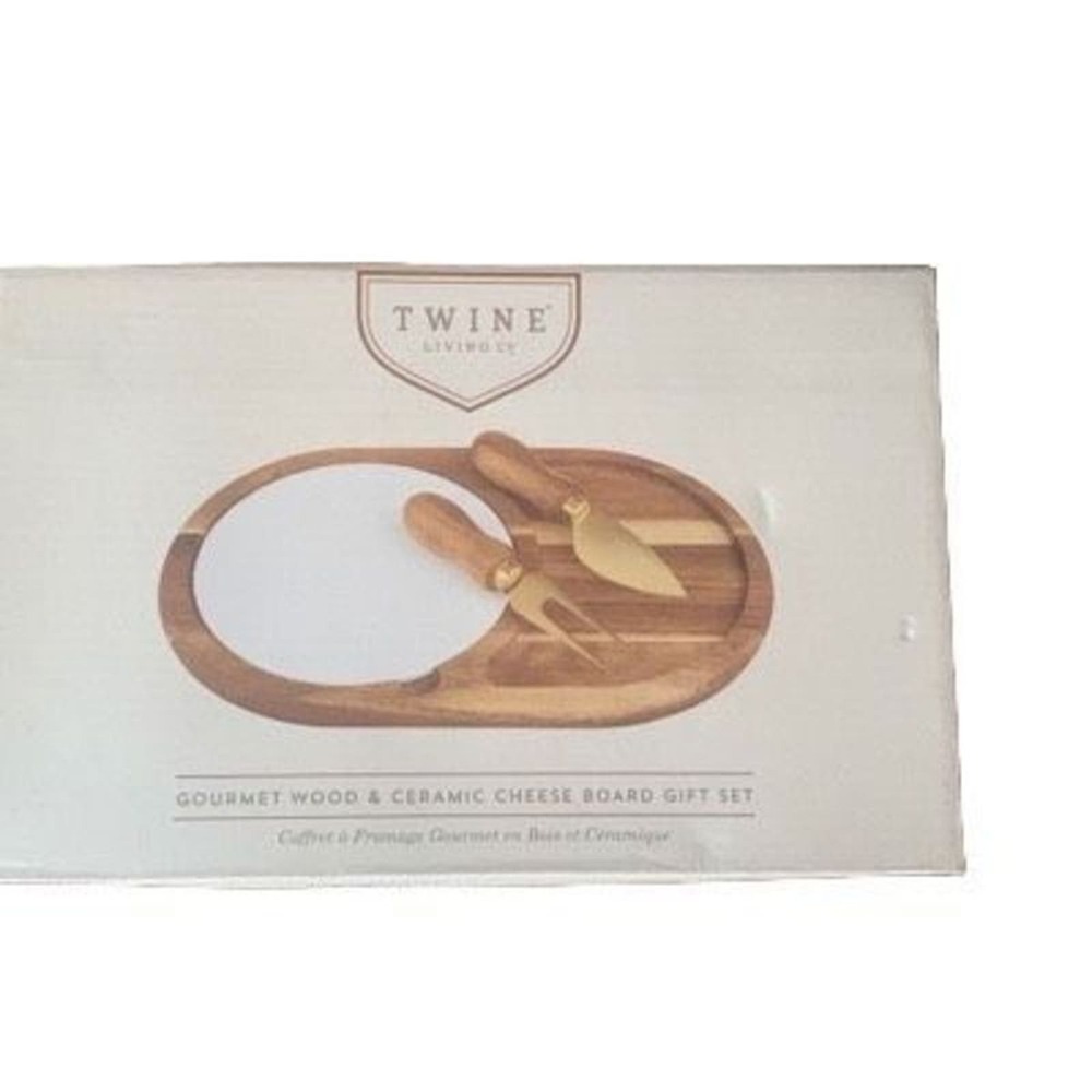 Twine Living Gourmet Acacia Wood Ceramic Cheese Board Knife Charcuterie Set New